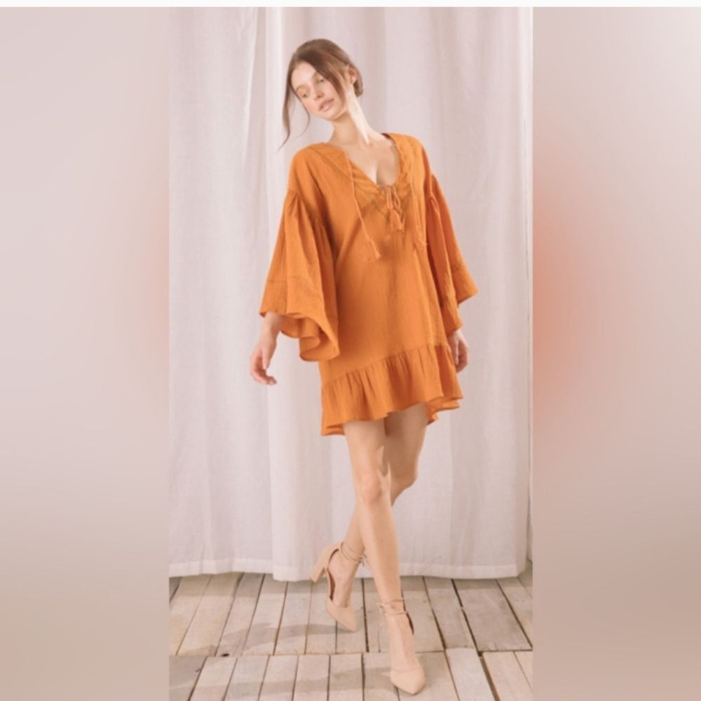 Storia Oversized Bohemian Tunic Mini Dress Size Small - Picture 2 of 15